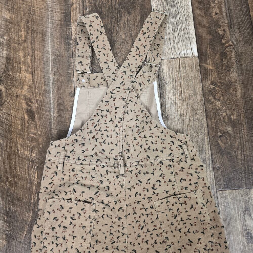 Cherry Print Overalls Wide Leg Cottagecore Beige Dungarees Small - Picture 4 of 9